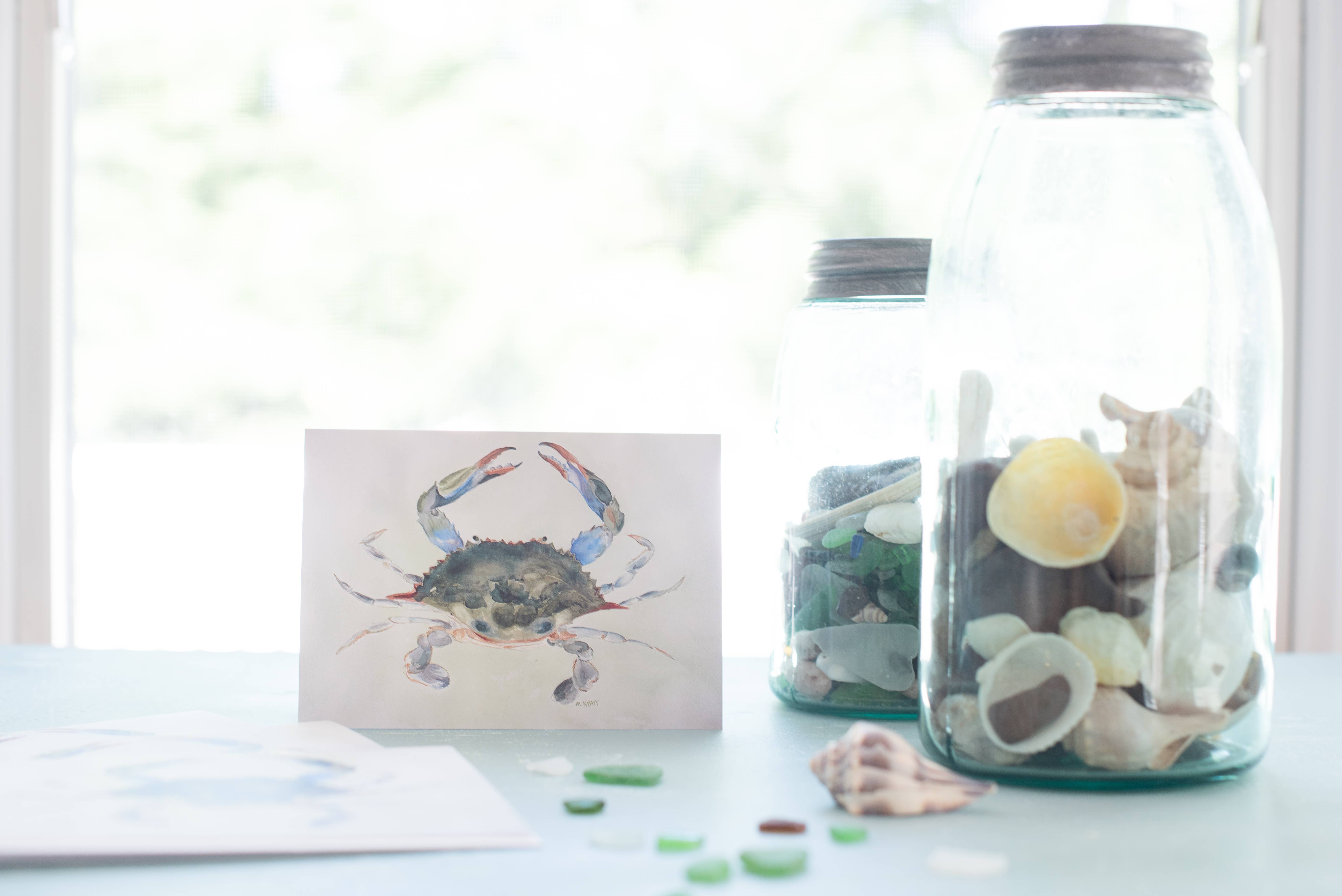 Melissa Hyatt - Wholesale Stationery/Notecard Set - "The Crab" watercolor coastal greeting card2