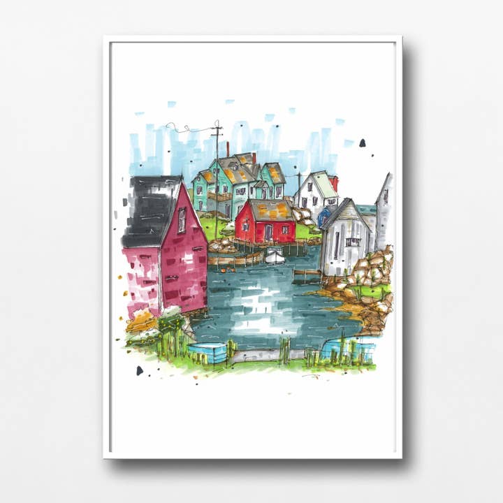 Peggy's Cove Fishing Village for wholesale by Downtown Sketcher