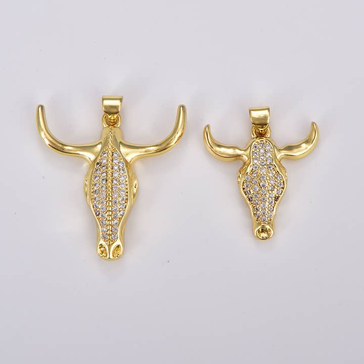 Beads Creation - Wholesale Individual Charm/Pendant - 18K Gold-Filled Bull Pendant, Buffalo Brass Charm