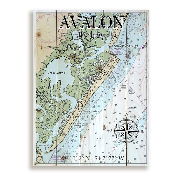 Avalon, NJ 18x24 Wood Pallet Map for wholesale by Map Mom