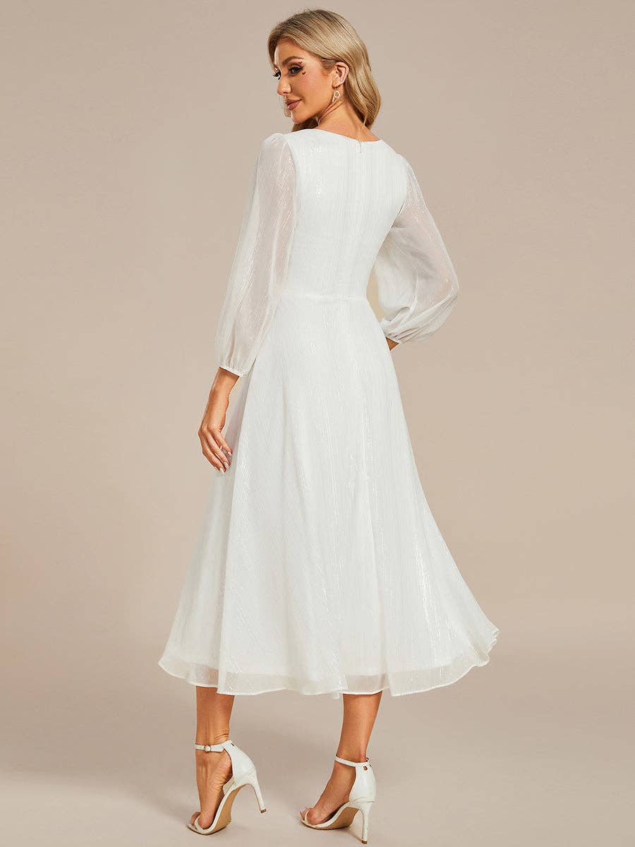 Ever-Pretty - Vente Robe de soirée – femme - Robe scintillante en mousseline pour invitée de mariage à manches longues15