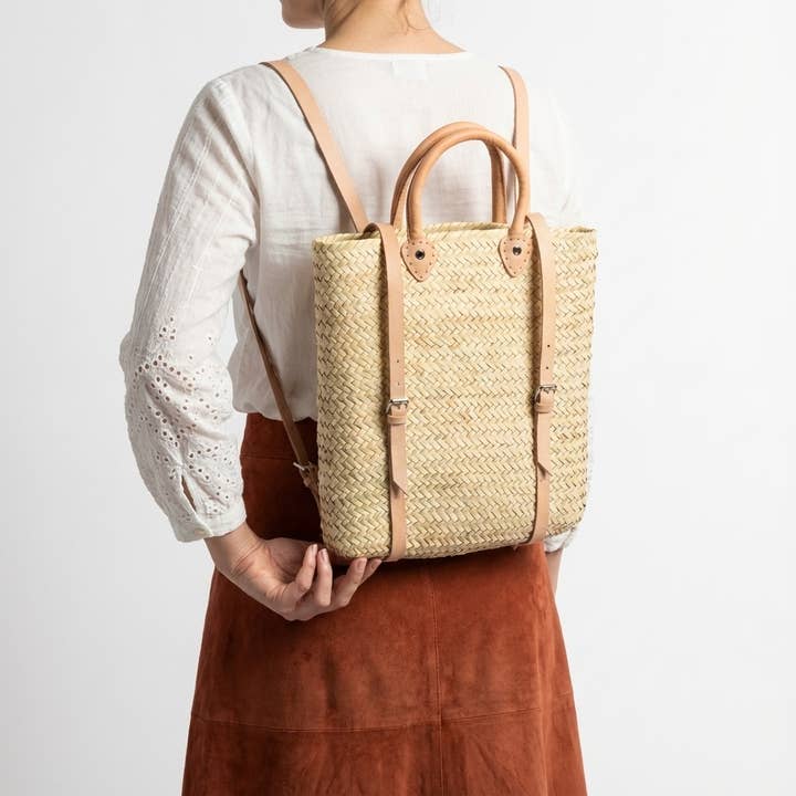 Melecraft - Vente Sac à dos – femme - Sac à dos en paille - Sac à dos en feuilles de palmier tressées avec bretelles en cuir4
