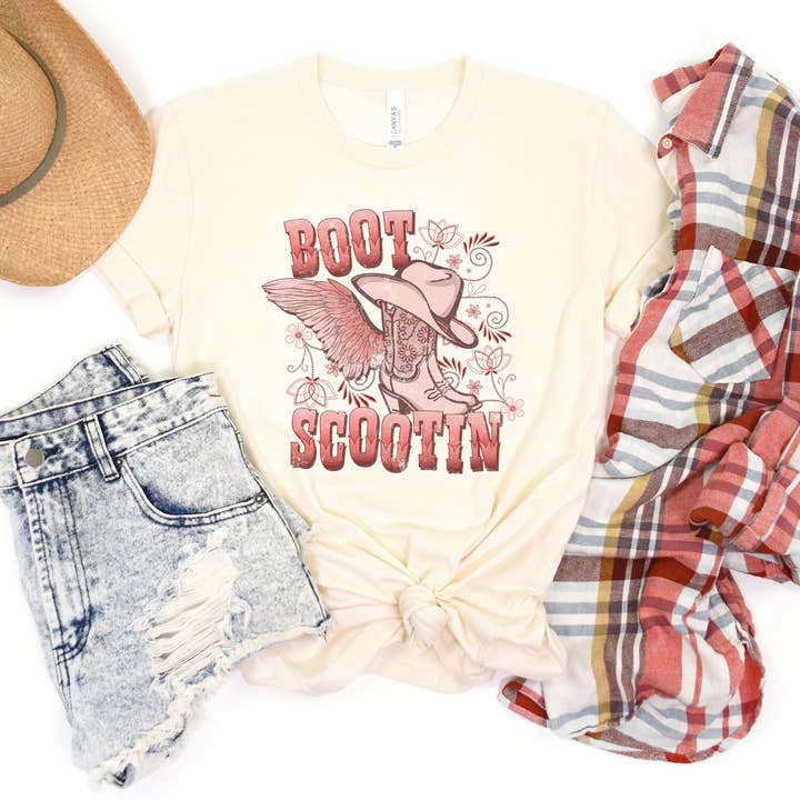 Olive And Ivory Wholesale - Wholesale Screen Printed T-Shirt - Women's - Boot Scootin | Short Sleeve Crew Neck