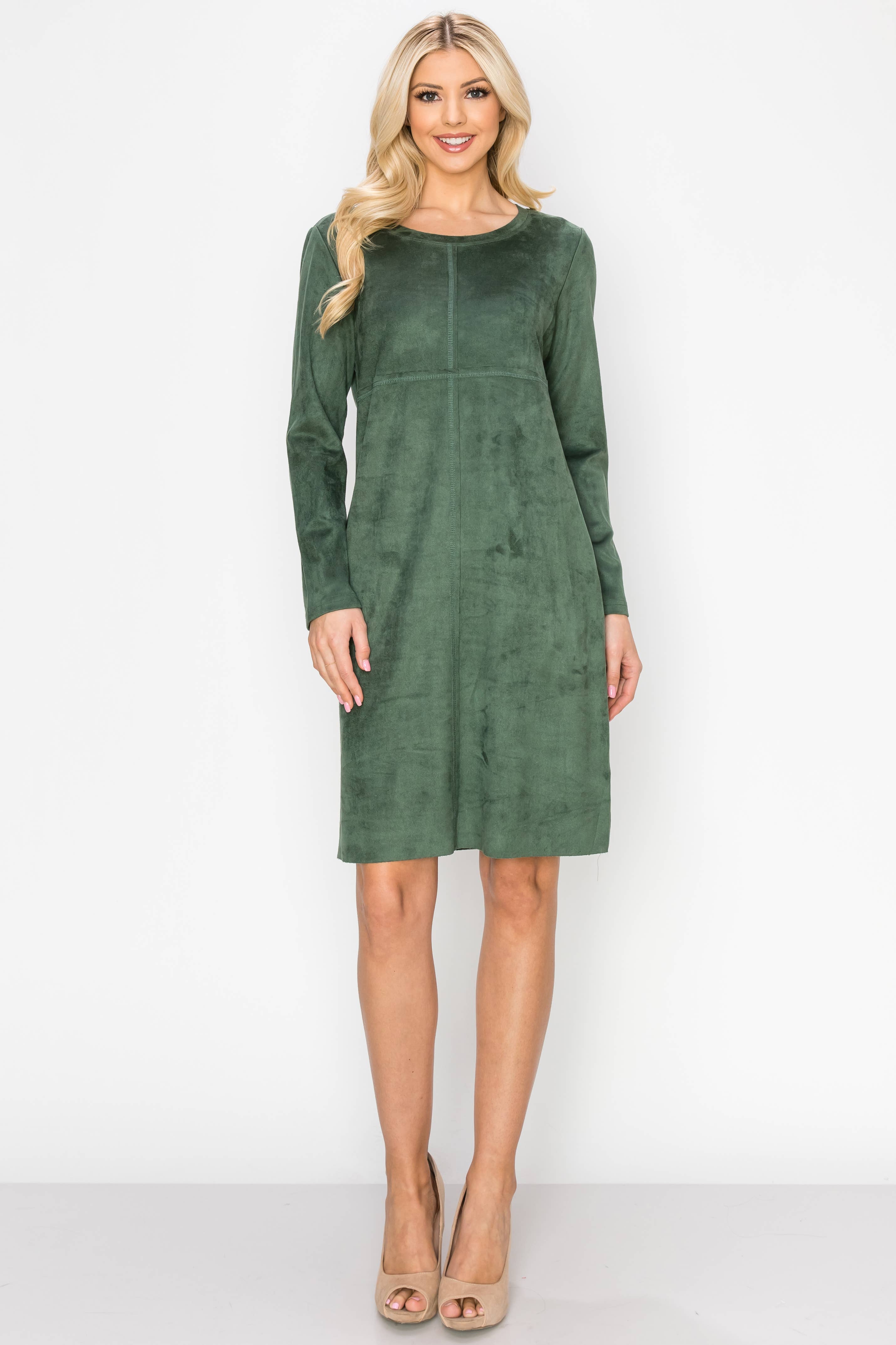 Joh Apparel - Vendita all'ingrosso Vestito - Donna - Abito con scollo rotondo in pelle scamosciata elasticizzata Aurora senza tasche11