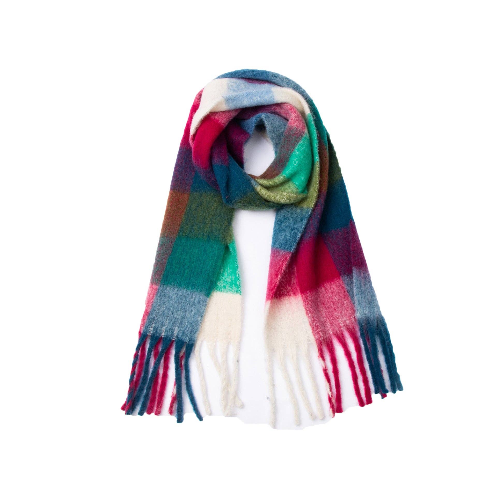 Dipped Shop - Wholesale Scarf - Women's - Coloful Plaid Tassel Scarves DPKS101210