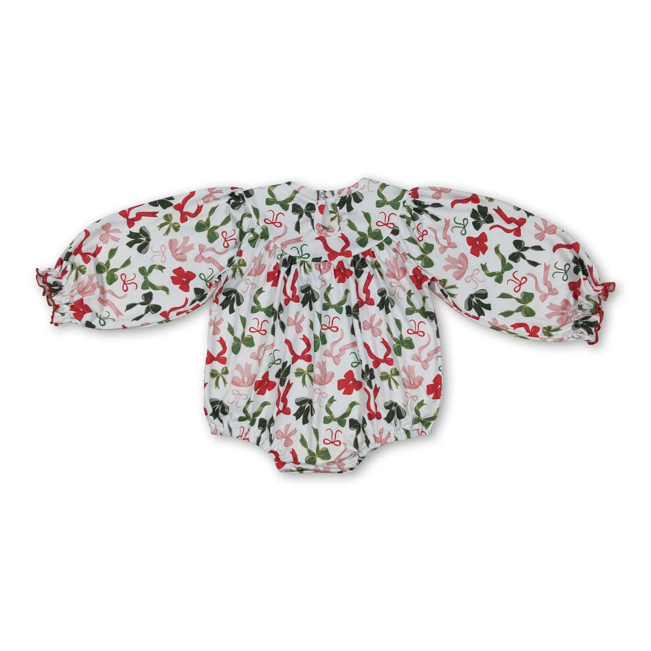 Yawoo Garments - Wholesale Jumpsuit - Baby - Red green bow Merry Christmas smocked girls romper1