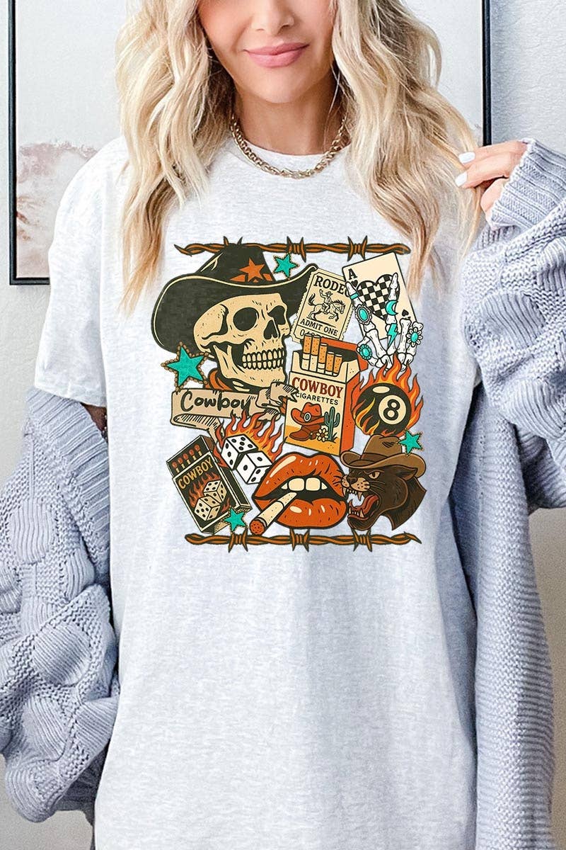 COLORBEAR - Vendita all'ingrosso Maglietta stampata - Donna - Maglietta in Cotone Pesante con Grafica Collage Western Vintage2