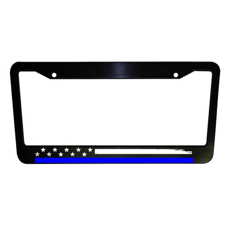 Thin Blue Line Police Car License Plate Frame, Back the Blue Support, Car Decor, Black Plastic, Aluminum, Truck Decor, Car Accessories for wholesale by MonkeyFeetGraphics