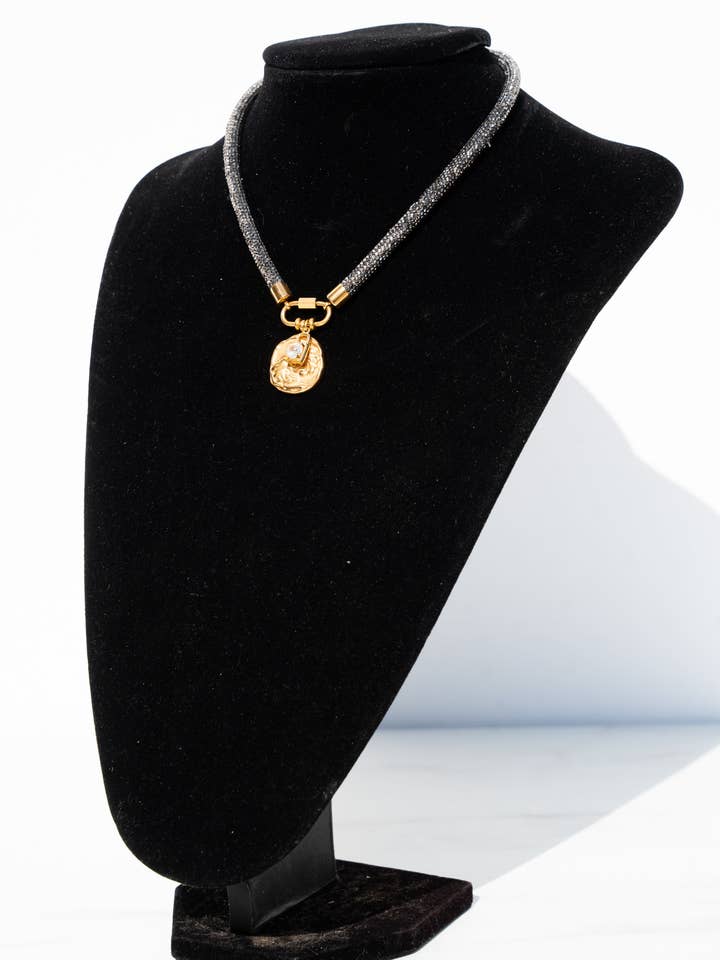 Collier Mousqueton ZODIAC - Strass Gunmetal pour la vente par ROCKNOT