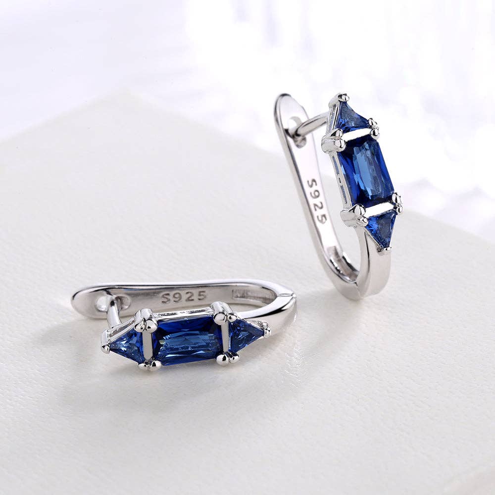 Amy and Annette - Wholesale Huggie Earrings - Amy and Annette Gemstone Sapphire or Emerald Huggie Earrings in Sterling Silver1