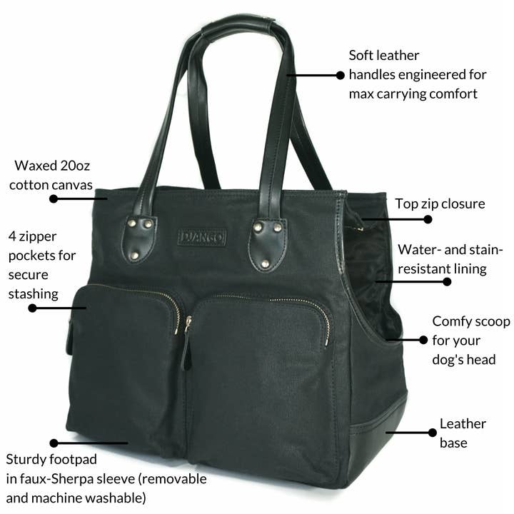 DJANGO - Wholesale Pet Carrier - Dog - Dog Carrier Bag - Black Waxed Canvas and Leather4