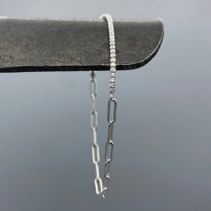 Bracelet Chaîne de Trombone et Tennis Moitié-Moitié pour la vente par Something Silver