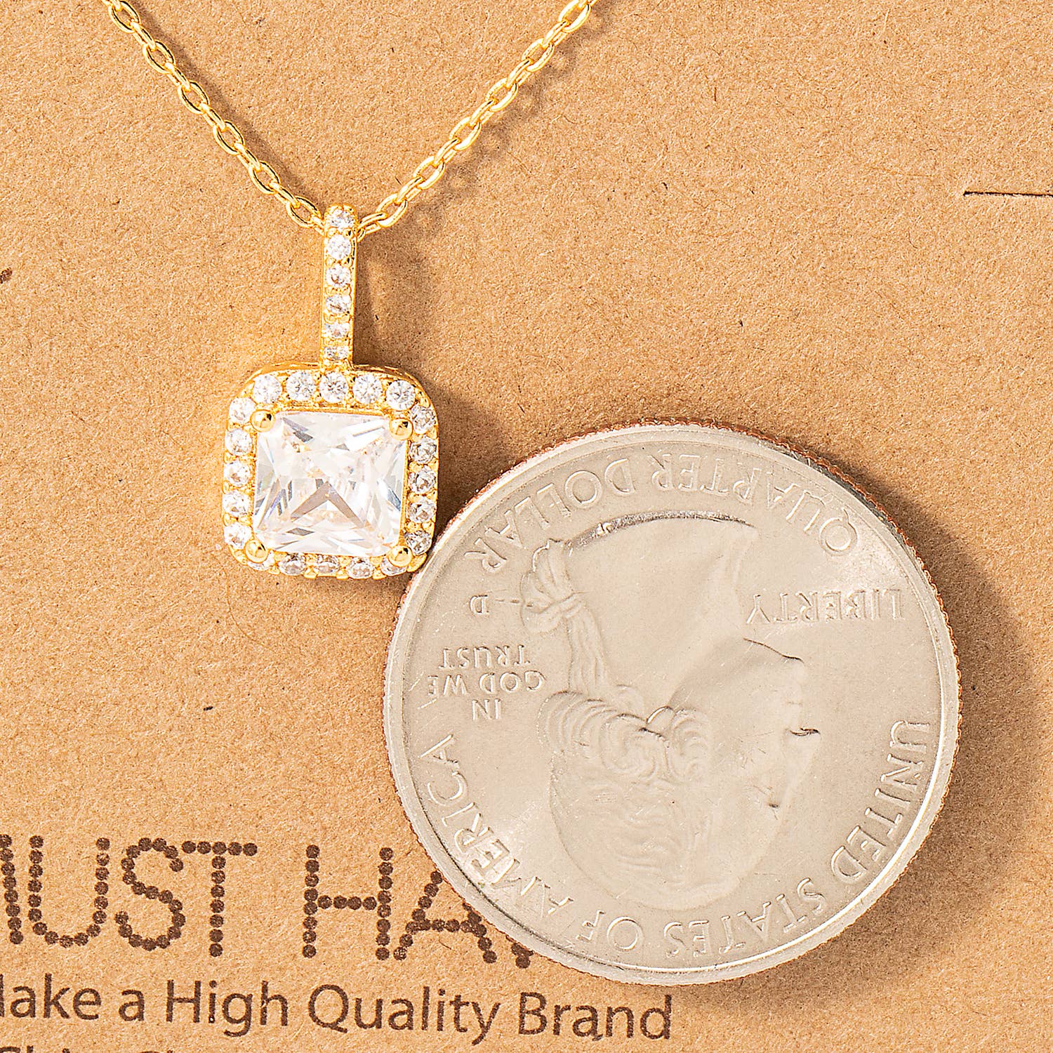 Fame Accessories - Wholesale Pendant/Charm Necklace - Square Rhinestone Pendant Necklace1