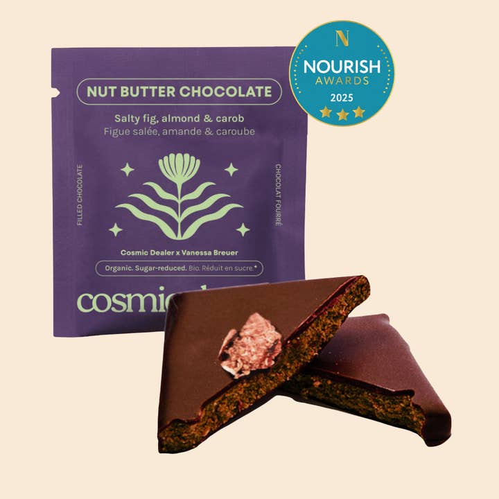 Cosmic Dealer - Vente Barre chocolatée - Chocolat au beurre de noix - Figue salée - Pack de 16 unités0