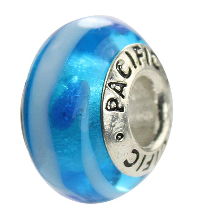 Sterling Silver Murano Glass Bead - Ocean Blue for wholesale by West Coast Jewelry