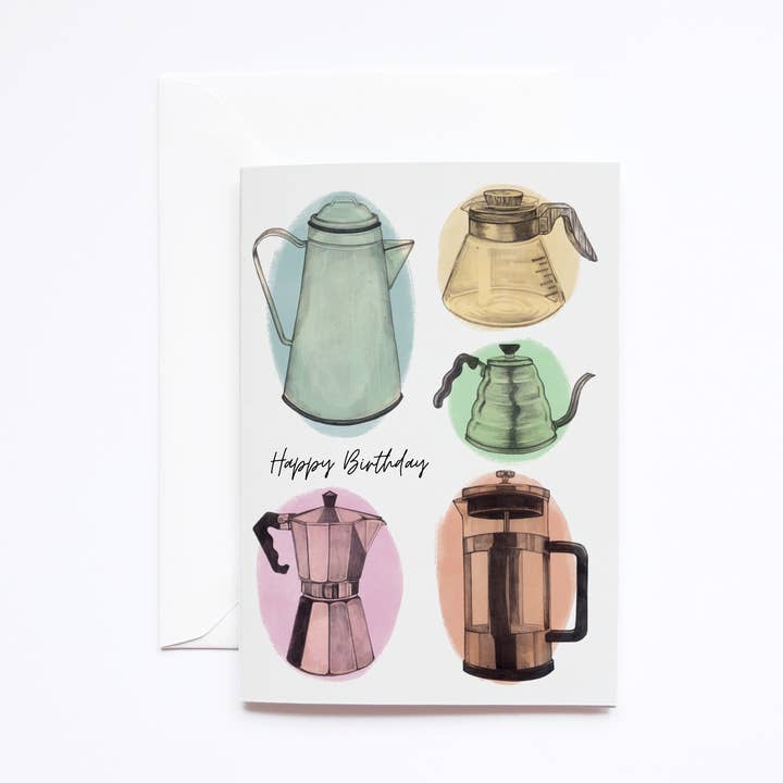 Coffee Pot Blank Birthday Card for wholesale by Deborah Panesar