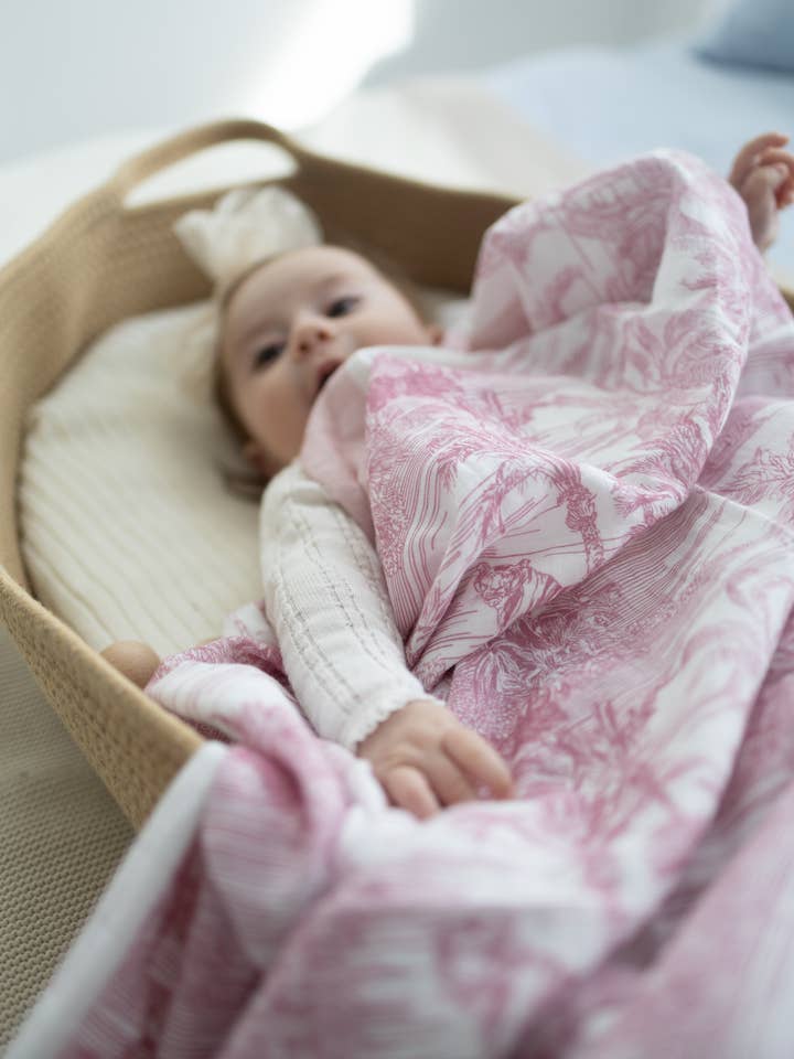 Little Threads - Wholesale Bedding Blanket - Kids & Baby - Pink Jungle Toile Muslin Blanket1
