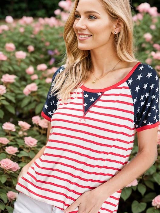 HEIMISH - Vente T-shirt – femme - TOP À RAYURES ET ÉTOILES ST1274-121