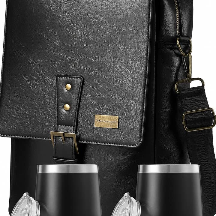 3 Bottle Leather Wine Tote Bag with Tumblers and Opener for wholesale by The Wine Savant / Khen Glassware