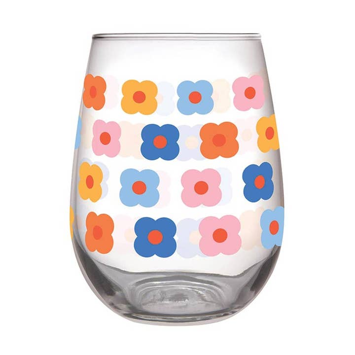 Angle - Wholesale Wine Glass - Stemless Wine Glass - Retro Flower