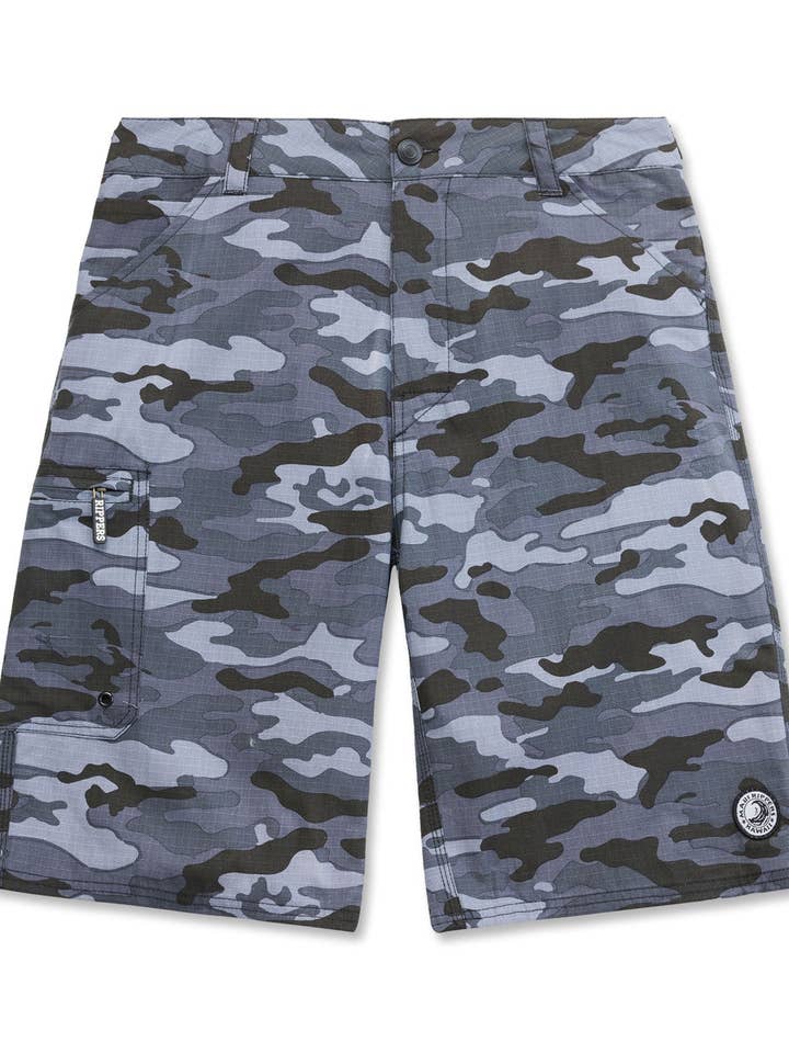 Short de marche Cargo Ripstop gris camouflage de 23 pouces pour la vente par Maui Rippers