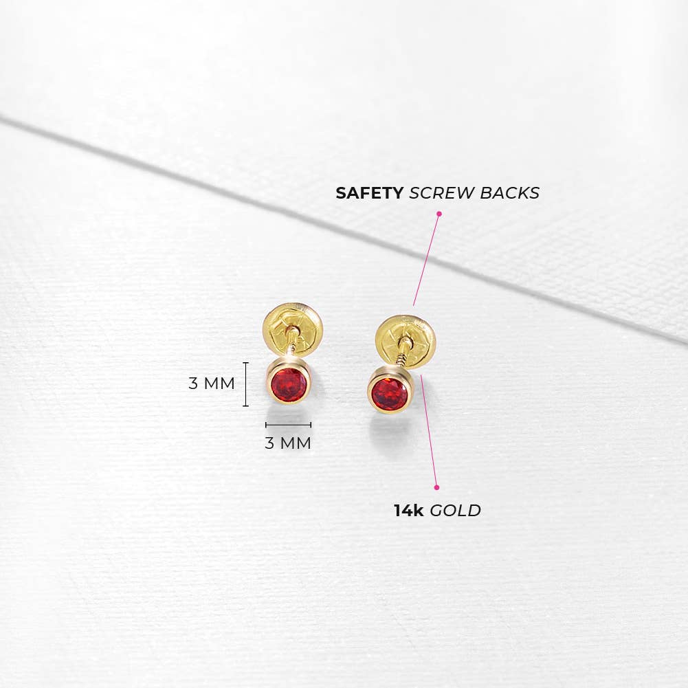 In Season Jewelry - Vendita all'ingrosso Orecchini - Bambini - Orecchini per neonati/bambini piccoli con pietra di nascita a castone sottile in oro 14k47