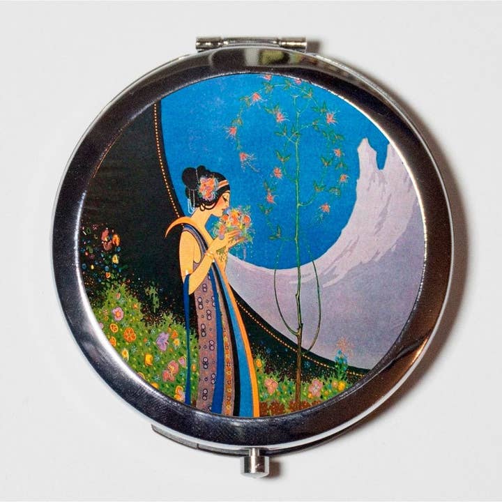 Art Deco Packer Ilustration Compact Mirror - Flapper 1920s Jazz Age - Make Up Pocket Mirror for Cosmetics for wholesale by FringePop