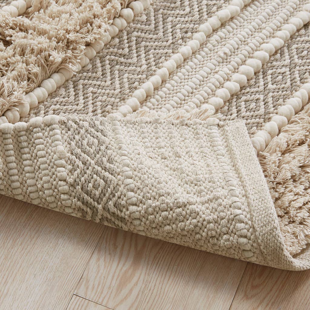 Olliix - Wholesale Bath Mat - Hand-Woven Shaggy Boho Bath Rug, Natural/Taupe6