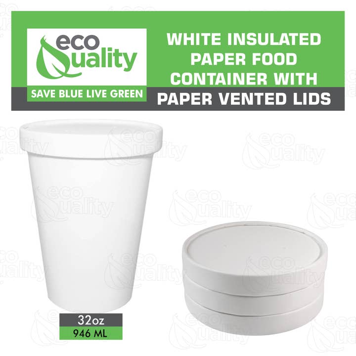 EcoQuality – wholesale Engångskopp – 32 oz disponibla vitt papper soppa behållare glass papper