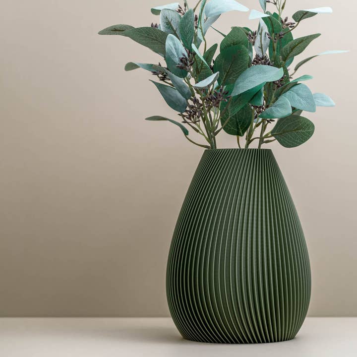 Ribbed Vase - Olive Green (For artificial or dried flowers only) for wholesale by Vantage 3D Prints