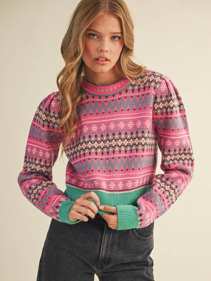 FAIR ISLE CROPPED SWEATER MSW11043 for wholesale by &MERCI
