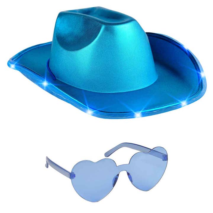 Funcredible - Wholesale Cowboy Hat - Women's - Blue Cowgirl Hat with Glasses - Light Up Cowboy Hat