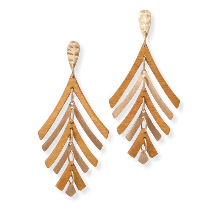 Geometric Wood N Metal Accent Dangle Earring for wholesale by SOPHIA WHOLESALE