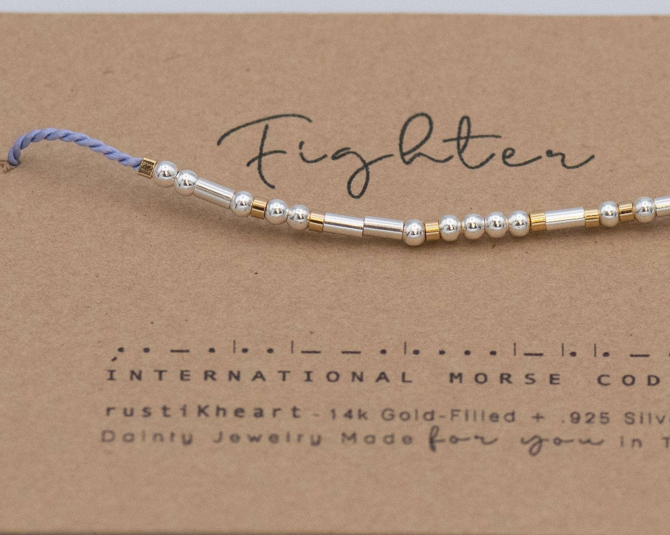 Morse and Dainty Hand Made Morse Code Dainty Jewelry - Wholesale Beaded Bracelet - Strength or CUSTOM Word Morse Code Bracelet - Maya sku1