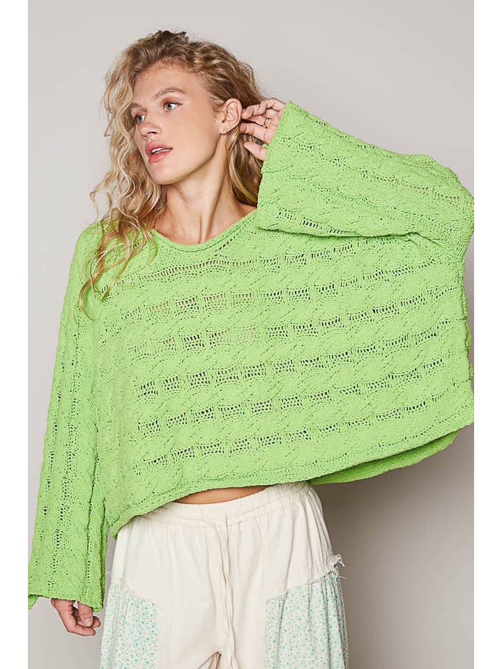 Pol Clothing - Wholesale Knit Sweater - Women's - Round neck semi cropped knitted solid sweater SALE