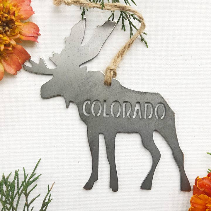 Colorado Moose Ornament made of Raw US Recycled Steel for wholesale by BE Creations & Designs, Inc.