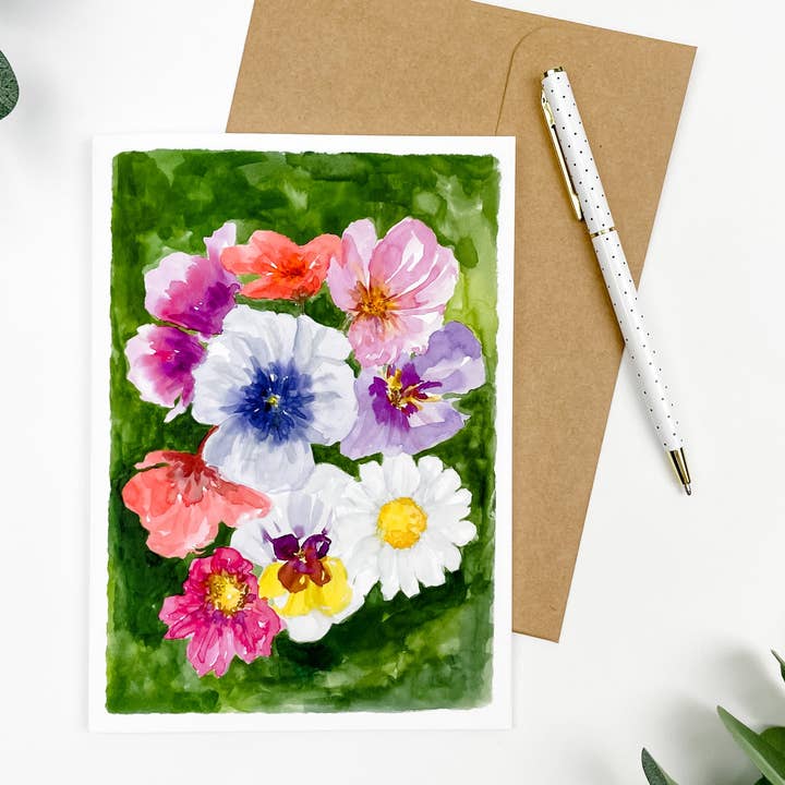 "Dramatic Green Bouquet" Greeting Card 5x7" for wholesale by Shelly Cluff Art