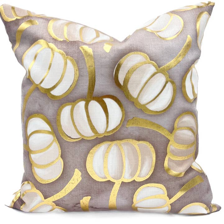 Almofada de Abóboras Douradas e Brancas Caindo por atacado de Rachel Brooks Design, LLC