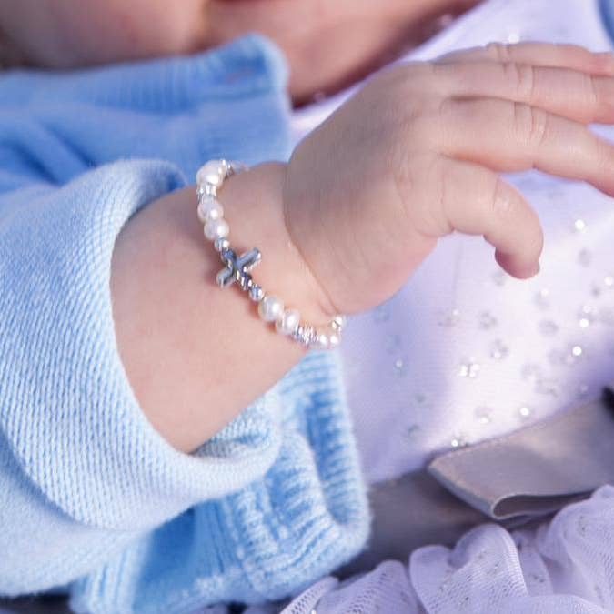Cherished Moments - Wholesale Beaded Bracelet - Kids - Kids Sterling Silver Cross Bracelet Baptism & Communion Gift