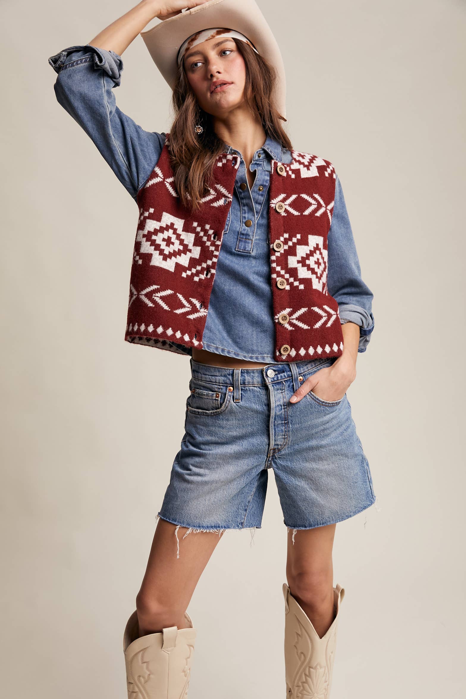 Listicle - Wholesale Sweater Vest - Women's - Southwestern Button-Up Vest LSW097712