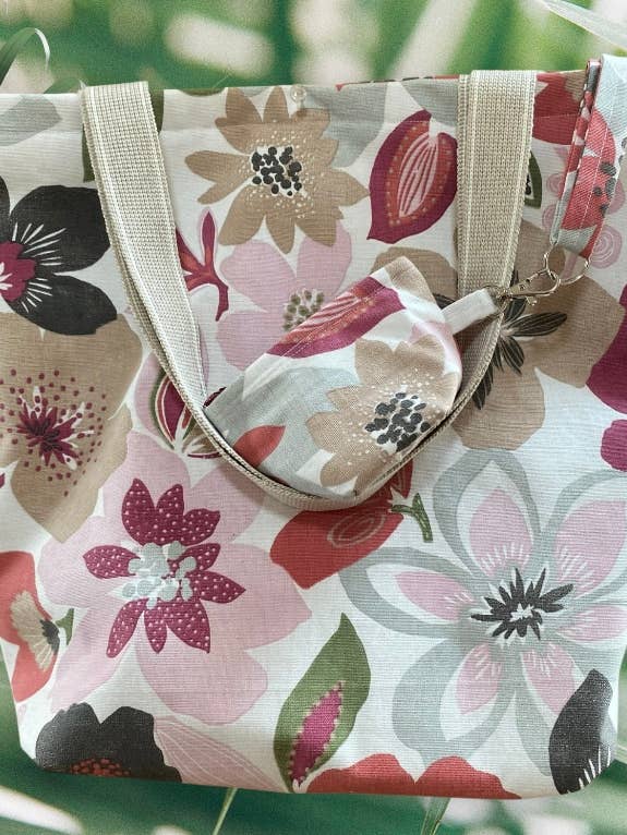 Eco-Friendly Pomegranate Floral Tote Bag with Purse Set for wholesale by everydaybags.gifts