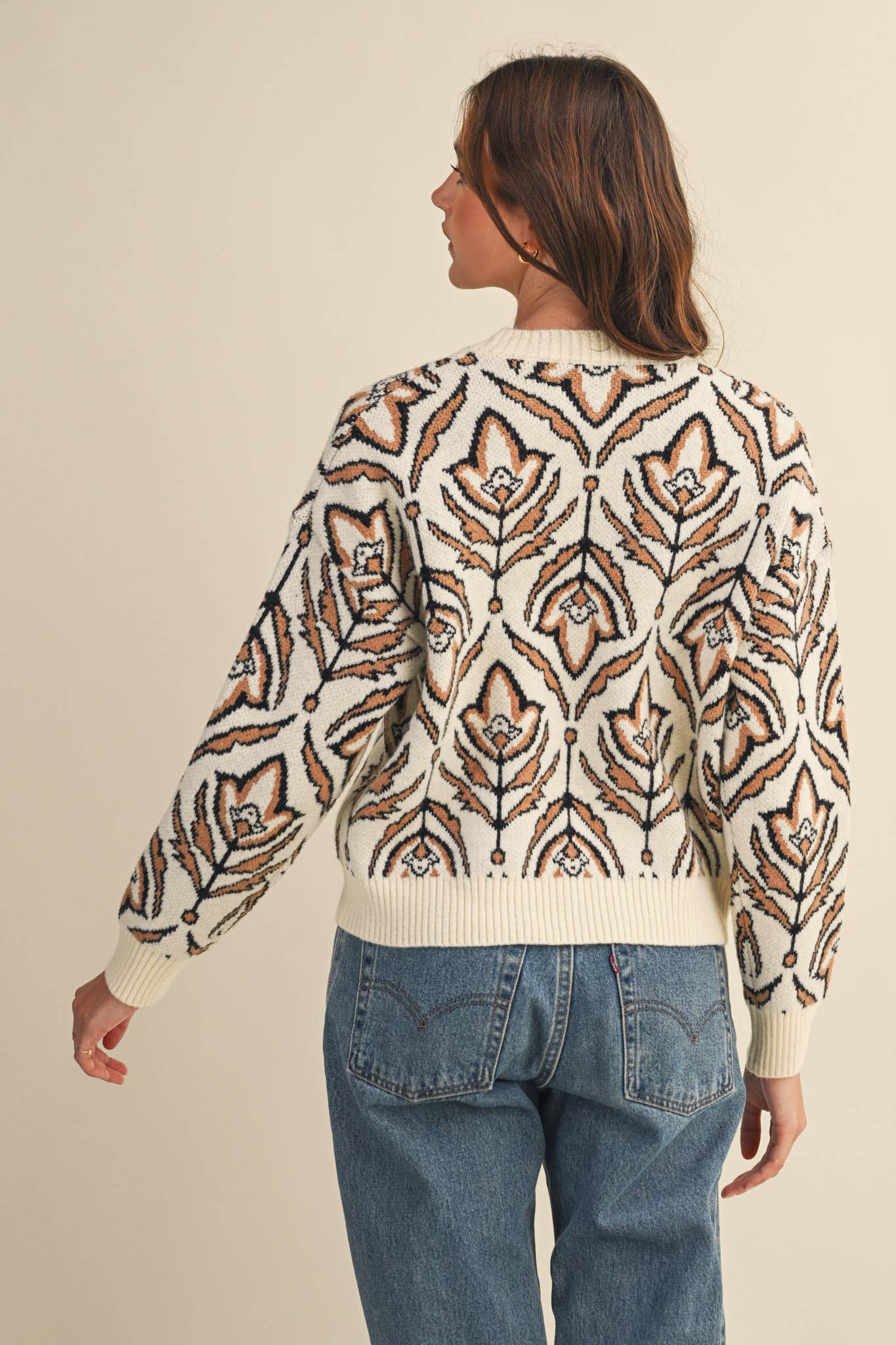 &MERCI - Wholesale Knit Sweater - Women's - FLORAL PATTERN KNIT SWEATER MSW1109552