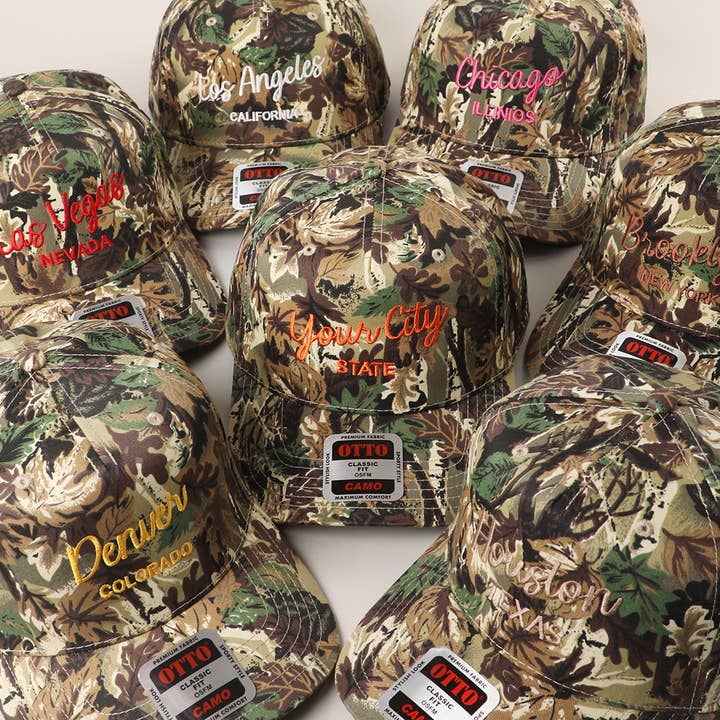 Gorra Bordada de Camuflaje Personalizado - Tu Ciudad y Estado para venta al por mayor de Fashion City