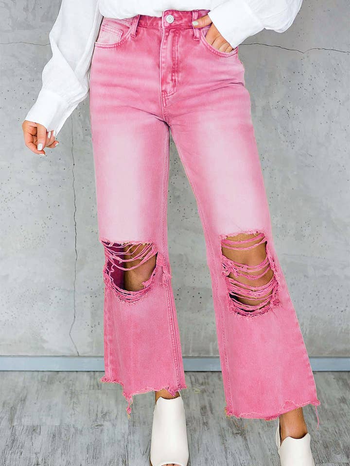 FULL TIME PURCHASE - Wholesale Jeans - Women's - Distressed Hollow-out High Waist Cropped Flare Jeans