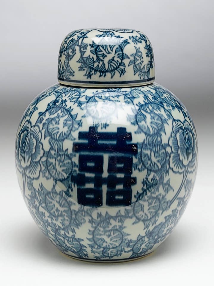 Double Happiness Design 8" Round Ginger Jar for wholesale by AA Importing