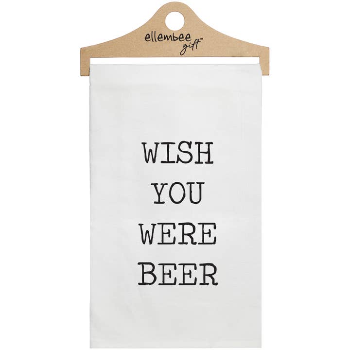 ellembee gift - Wholesale Tea Towel - White Wish You Were Beer funny & witty Kitchen Tea Towel