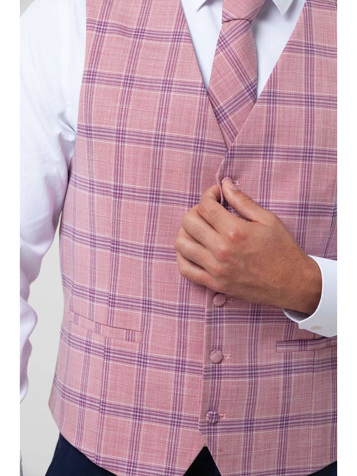 Rose Sæt Vest med Slips, Ternet Lommetørklæde u/ Picasso for engroshandel på Faire2