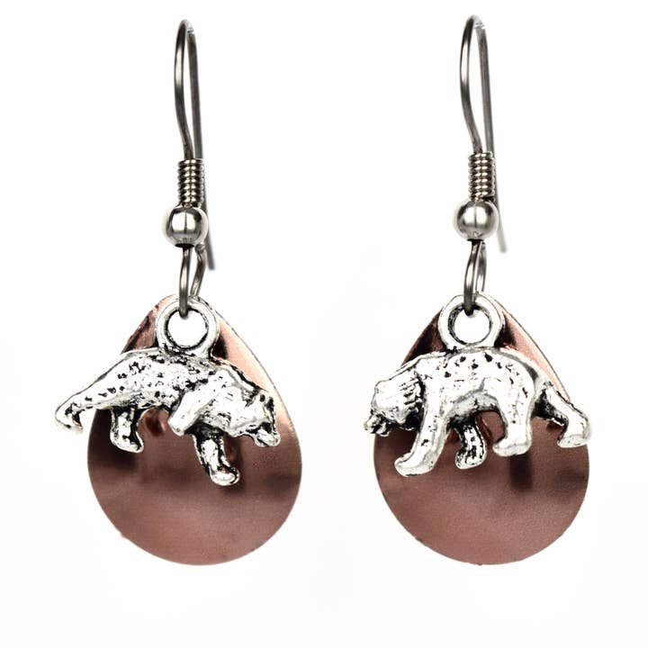 Sm. Copper Tone Bear Earrings for wholesale by Eye Catching Jewelry