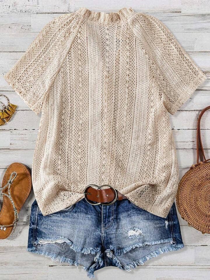 Apricot Summer Effortless Hollow Out Knit Top for wholesale on Faire2