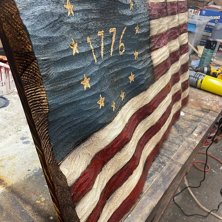 Schmedic Woodworking - Wholesale Sign - 1776 Textured Wavy Flag